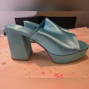 ASOS Satin Sky Blue Platform Mule Heels